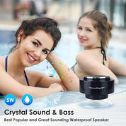 Upgraded Shower Speaker – IPX7 Waterproof Bluetooth Speaker with Suction Cup, Hook Clip, Mic & 12H Playtime – Black Silver