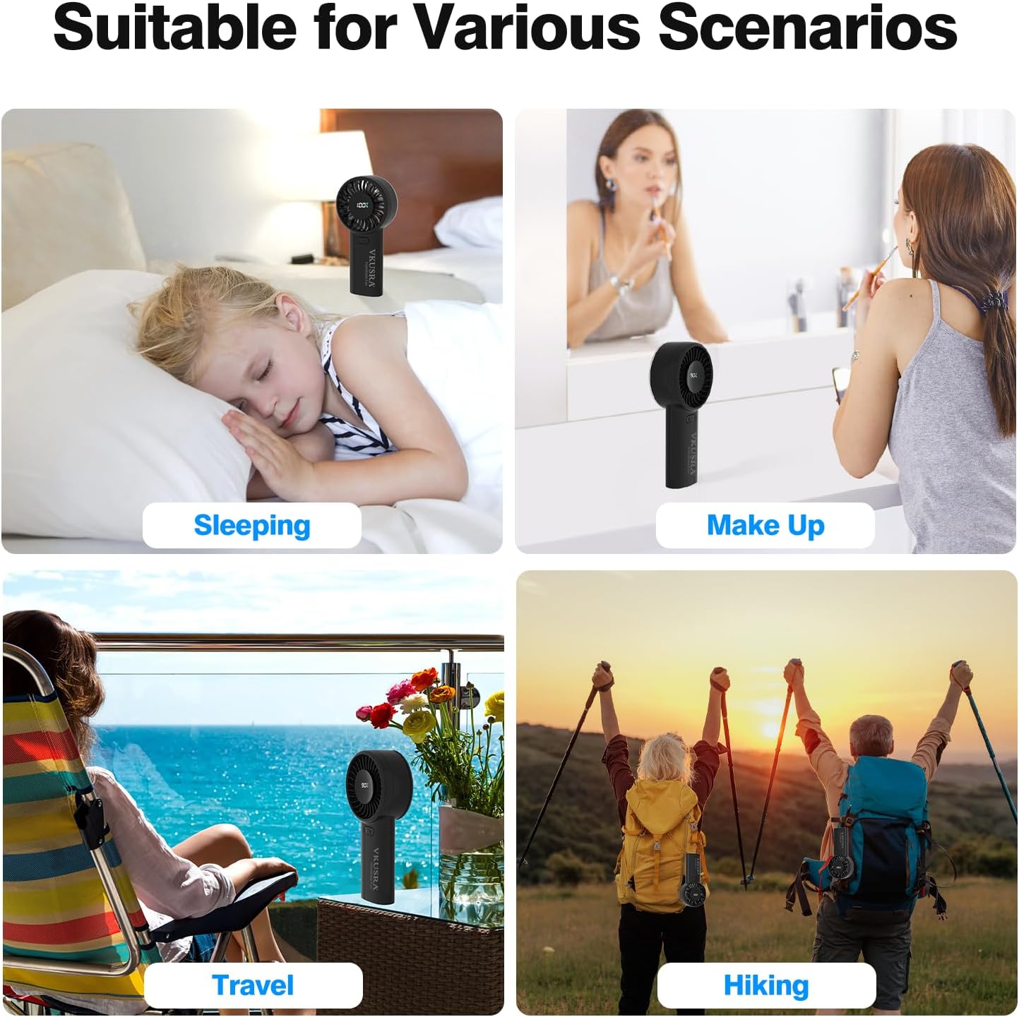 VKUSRA Portable Handheld Fan, Powerful Hand Fan with 6000mAh Battery & Adjustable 1-100% Speeds, Cooling Rechargeable USB Fan with Large Screen Display, Stable Desk Fan for Home, Office, Travel