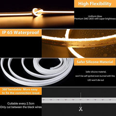 LED strip light with features highlighted on a black background