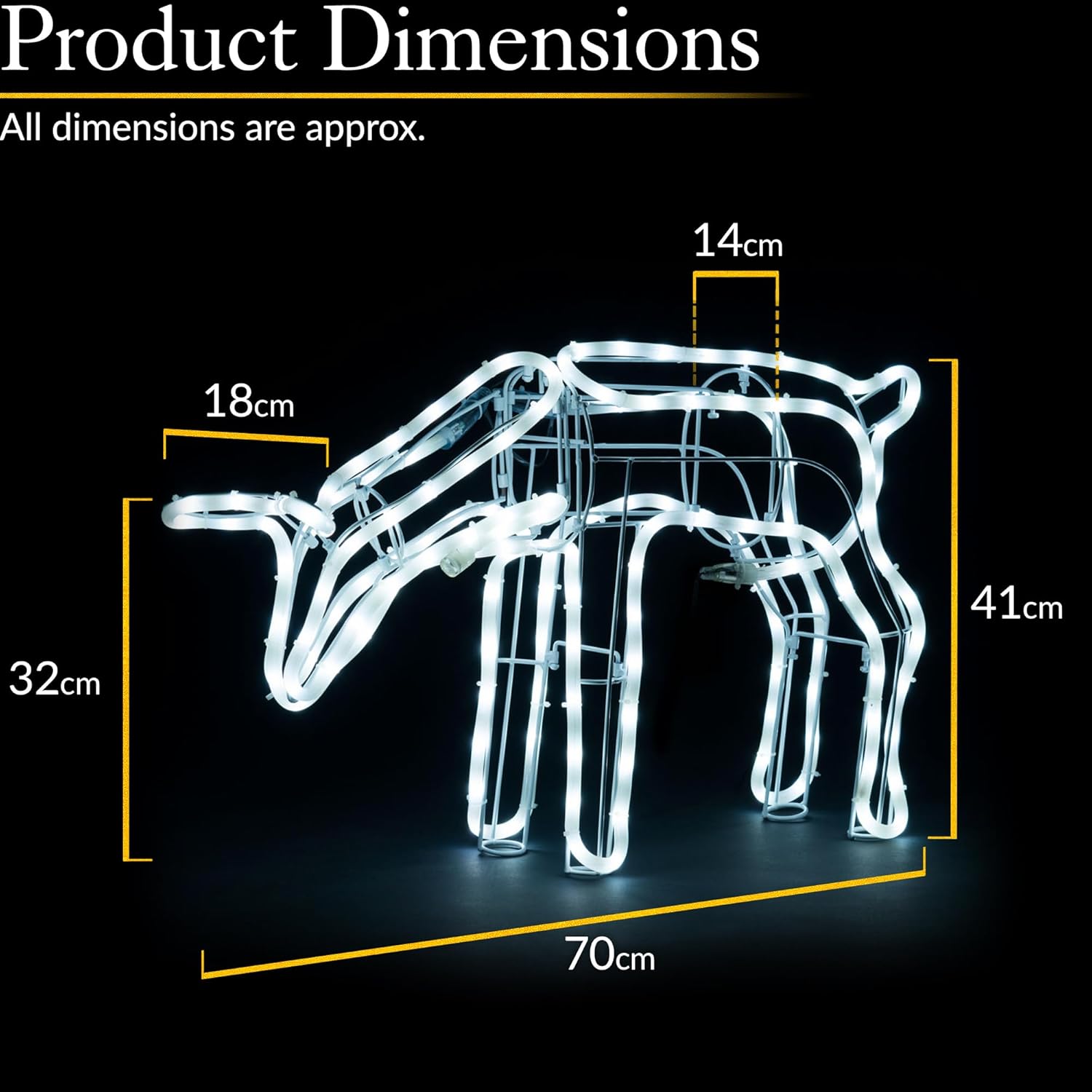 LED Outdoor White Rope Light Set | Reindeer Family Design, Energy efficient, IP44 Waterproof, 3PCs