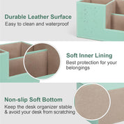 PU Leather Desk Organiser Pen Holder – Office Pencil Box & Accessory Storage, Mint Green