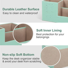 PU Leather Desk Organiser Pen Holder – Office Pencil Box & Accessory Storage, Mint Green