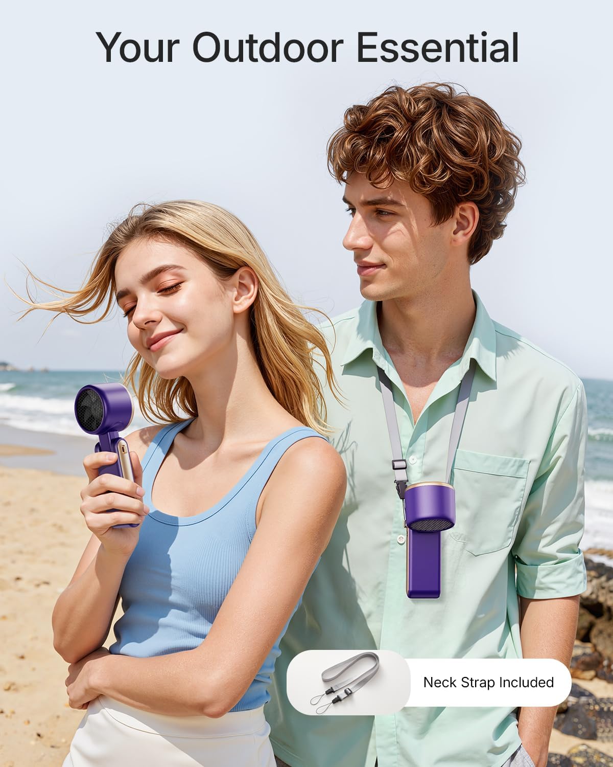 Portable Handheld Turbo Fan - 5 Gear High Speed 4000mAh Rechargeable Mini Personal Hand Fan Blow Cold Air, Battery Operated Travel Essentials, Beach Vacation, Gifts for Women, Men (Purple)