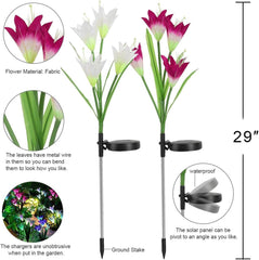 2 Pack Solar Garden Lights, Color Changing with 8 Large Lily Flowers, Waterproof, for Yard, Patio, Pathway, White & Purple