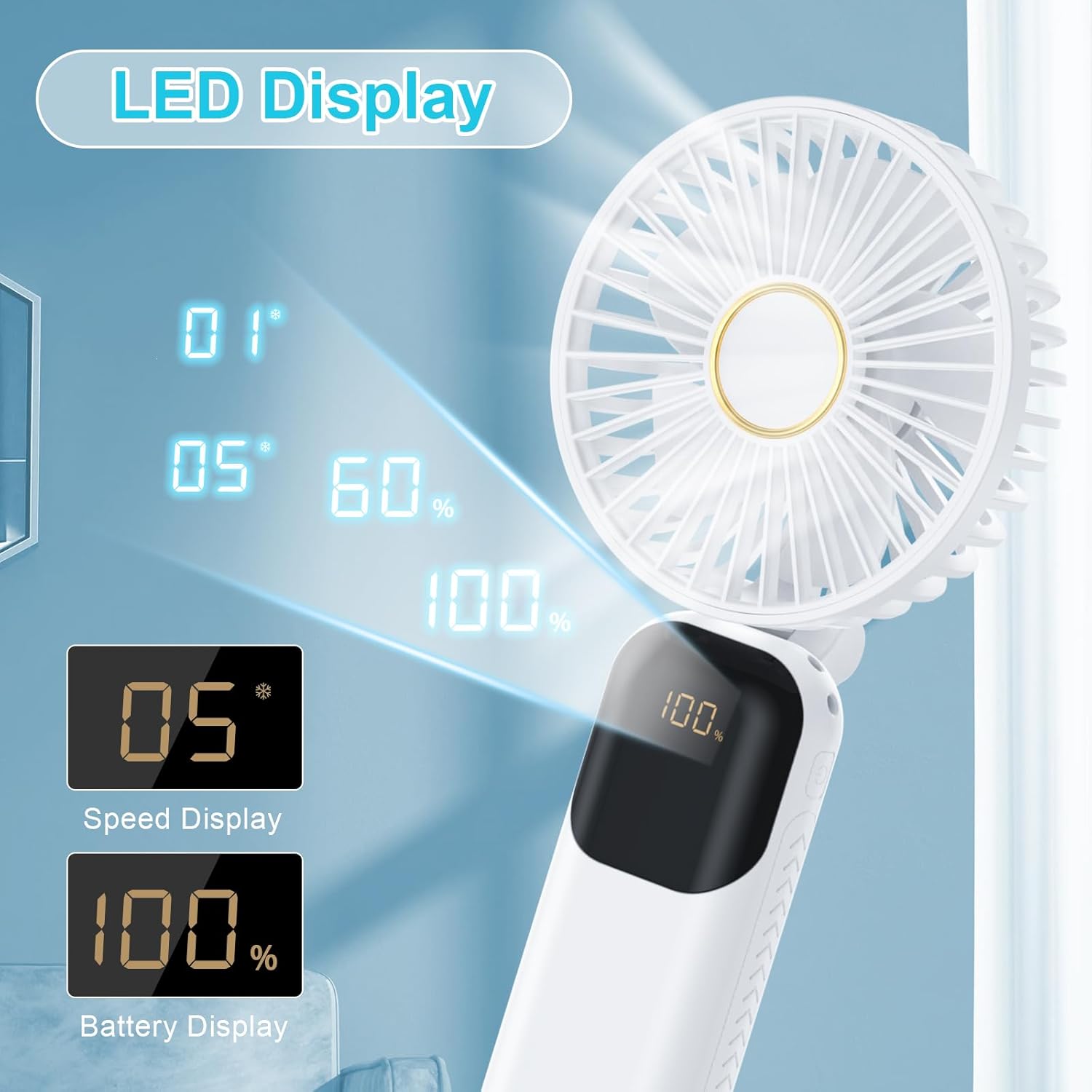 Portable Handheld Fan 5000mAh, 5-Speed USB Mini Fan