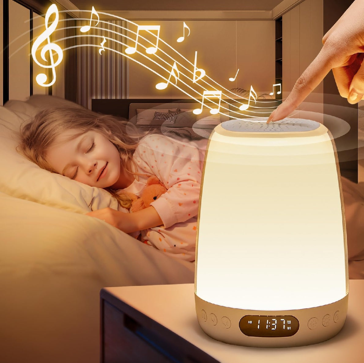Kids Night Light Baby Lamp, 48 Color Changing, 14 Sleep Sounds Toddler Night Light, Dimmable Touch Lamps for Bedroom, APP Control Rechargeable Lamp with 3000mAh Battery
