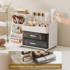 Makeup Organizer with Brush Holder – Skincare & Cosmetic Storage Box with Drawers