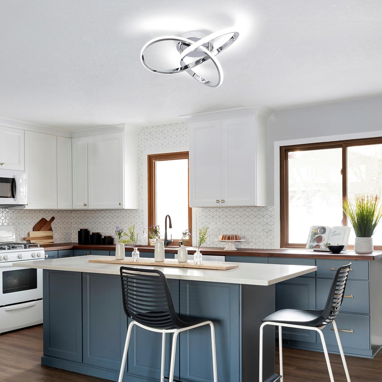 Dimmable LED Ceiling Light 42W – Modern Silver 40cm Lamp with Remote