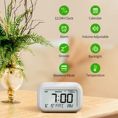 Battery Powered LCD Digital Alarm Clock – Adjustable Volume, Snooze & Weekend Mode
