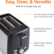 Amazon Basics 2 Slice Toaster 800W Black with 7 Shade Settings