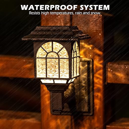 Solar Fence Lights, Outdoor LED Solar-Powered Wall Lights, Waterproof Garden Lights for Patio & Yard, Warm White (4 Pack)