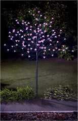 4ft Solar Powered LED Cherry Blossom Tree with Metal base and pegs, Artificial Trees Outdoor, Solar Garden Ornaments, Solar lights Outdoor, Garden Decoration Pathway Lights. (Pink)