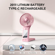 Handheld Fan, USB Rechargeable Mini Portable Fan, Personal Small Silent Hand Fan 4 Speeds with Mirror, Battery Operated Table Desk Fan for Office Outdoor Home Travel (Pink)