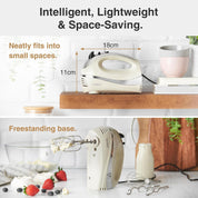 VonShef Professional 300W Hand Mixer – Cream | 5 Speed with Turbo | Includes Chrome Beaters, Dough Hooks & Balloon Whisk