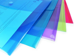 Recycled A4+ Popper Wallets – Assorted Bright Transparent Colours, Pack of 10