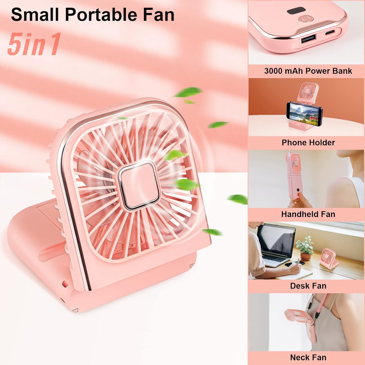 Folding Handheld USB Rechargeable Mini Fan – Pink