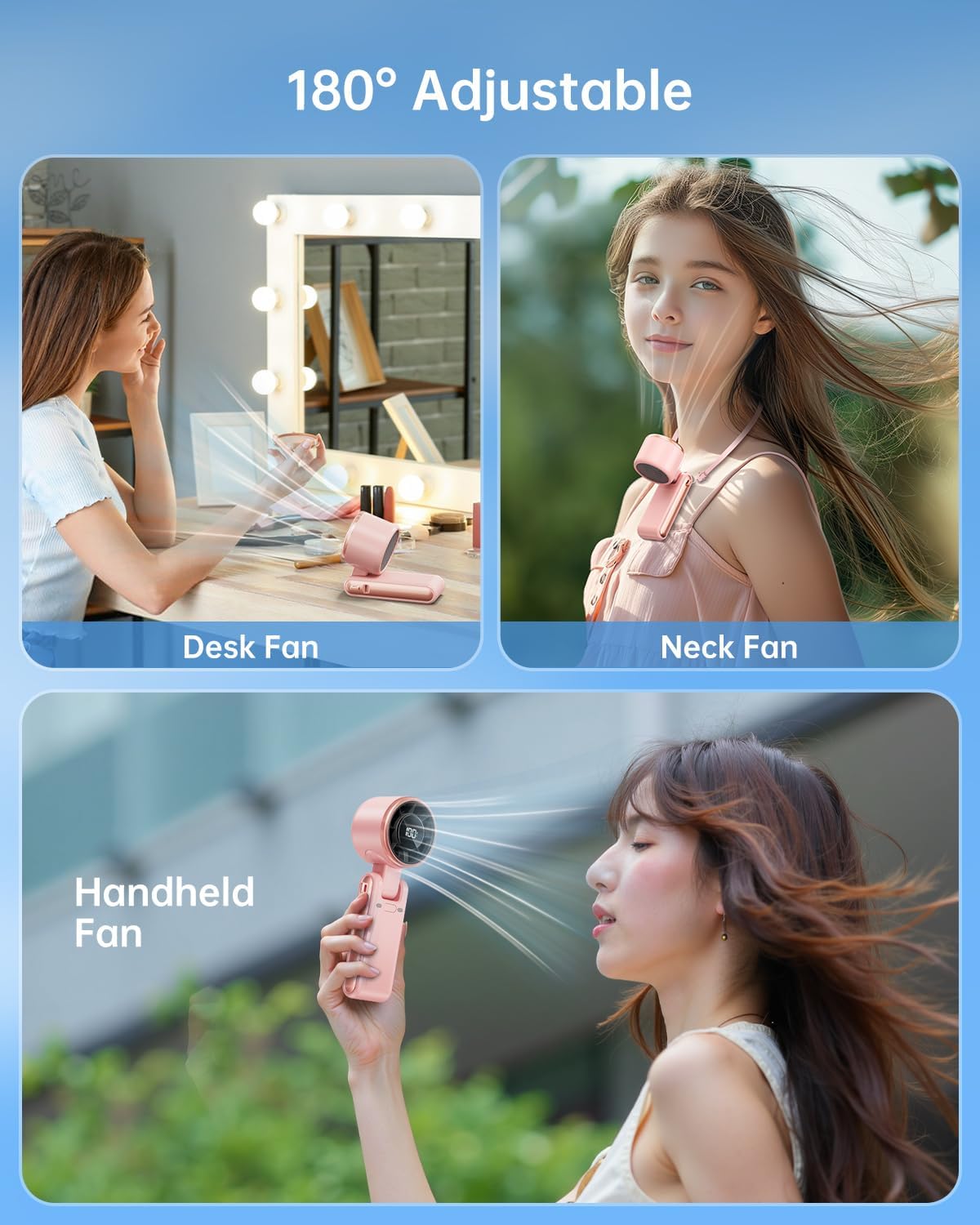 Portable Handheld Turbo Fan - 5 Gear High Speed 4000mAh Rechargeable Mini Personal Hand Fan Blow Cold Air, Battery Operated Travel Essentials, Holiday Gifts for Women, Men (Pink)