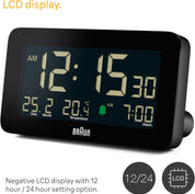 Digital Alarm Clock with Date, Month, Temperature, Negative LCD & Crescendo Beep