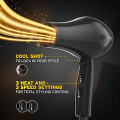 Hair Dryer for Women – Afro Hairdryer with Pik, 3 Heat Settings, Black