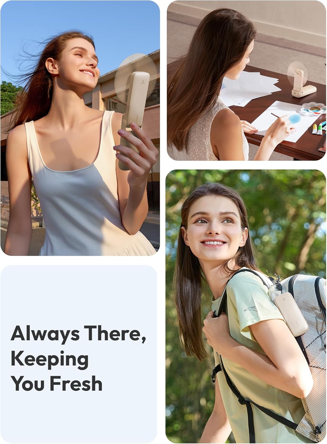 Aecooly Slim Handheld Fan,Thin Portable Fan, USB Rechargeable Mini Personal [24H Max Cooling Time],Battery Powered Small Foldable Pocket for Travel, Summer, Gifts for Women,Girls - Beige