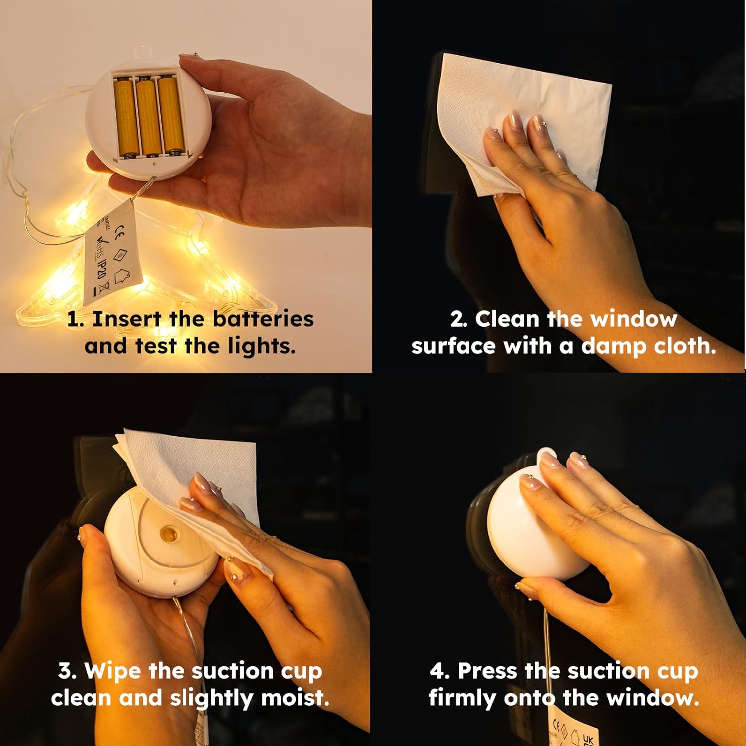 Christmas Window Fairy Lights 2 Pack, Warm White Battery Operated Decorations with Timer & Suction Cup | Indoor LED Lights for Windows, Party & Home Décor