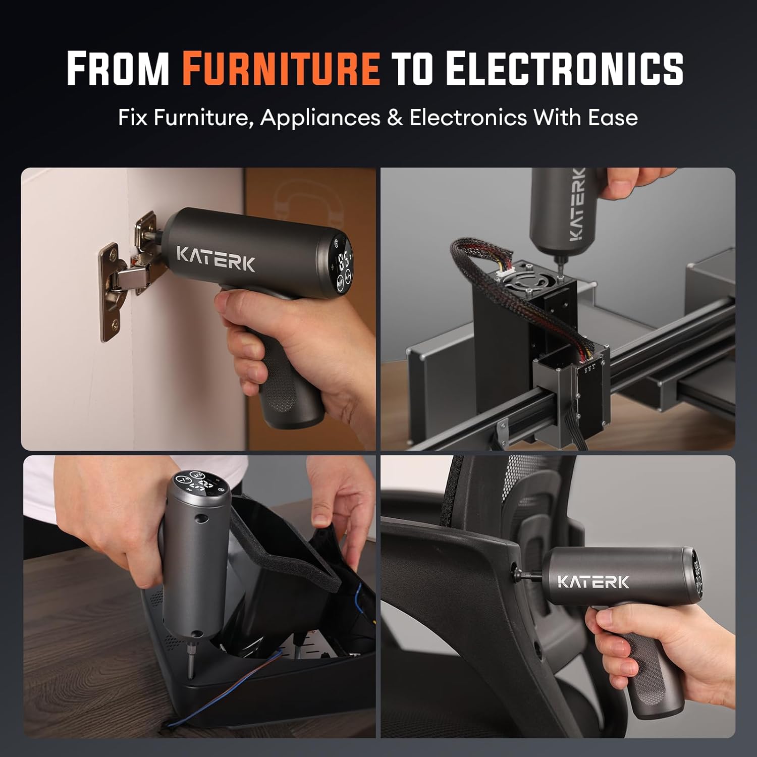 Electric Screwdriver Set - 4V Cordless Screwdriver 2500mAh - 5 Torque Settings Electrical Screwdriver 250RPM 5N·m Max - Digital Screen Power Tools for Furniture Repairs, LED, 15 S2 Metal Bit, 1/4" Hex