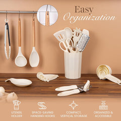 Nuovva 35-Piece Cream Silicone Cooking Utensils Set – Non-Stick, Heat Resistant Tools
