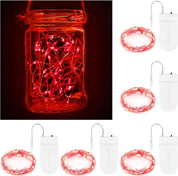 LED Fairy String Lights, 2M 20 LED Battery Operated Waterproof Copper Wire Lights for Indoor & Outdoor Décor, Christmas, Valentine, Birthday (Red, Pack of 5)
