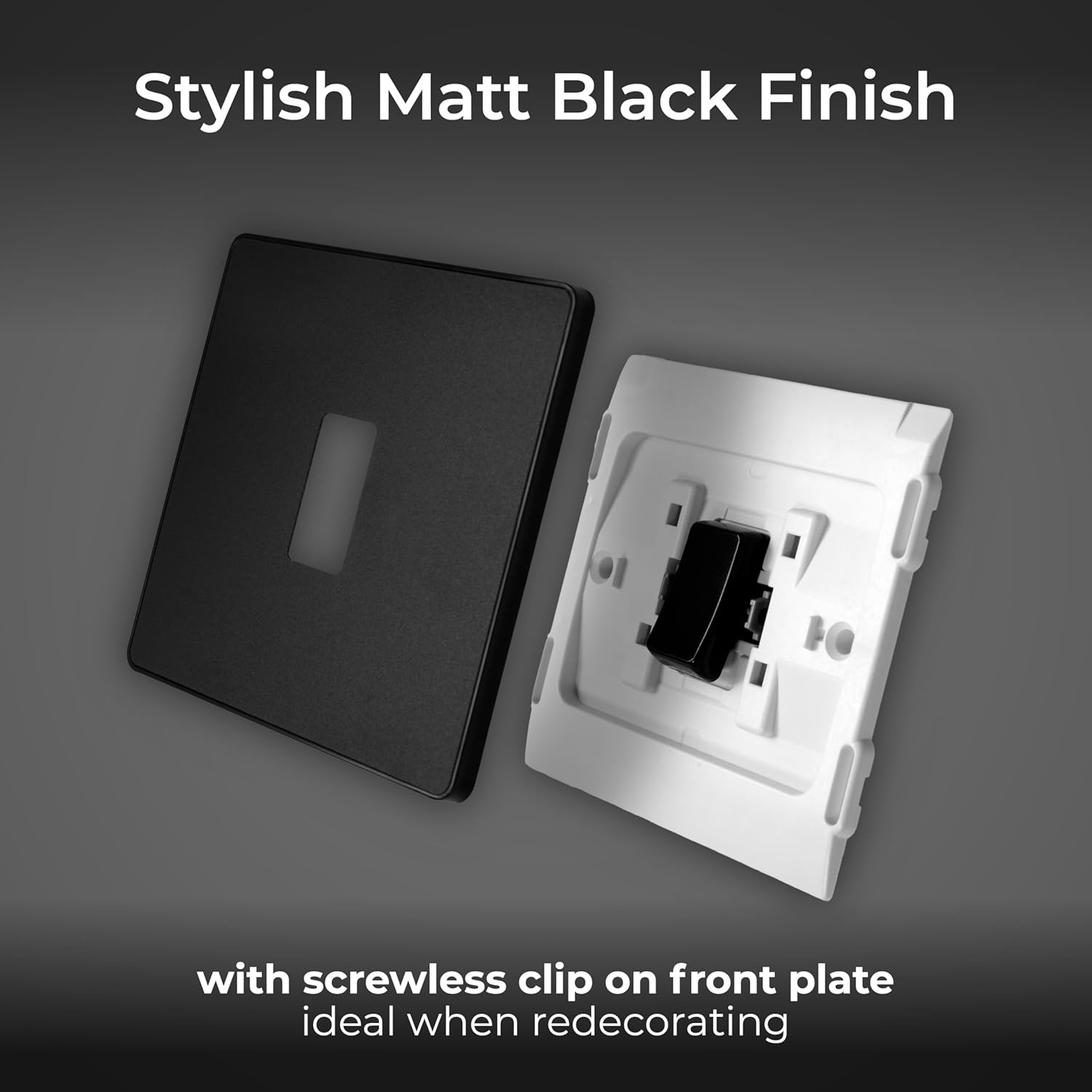 2 Way Screwless Wall Light Switch Matt Black 20A