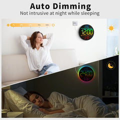 10'' Digital LED Wall Clock – Night Light, Alarm, Remote, RGB, Temp & Date