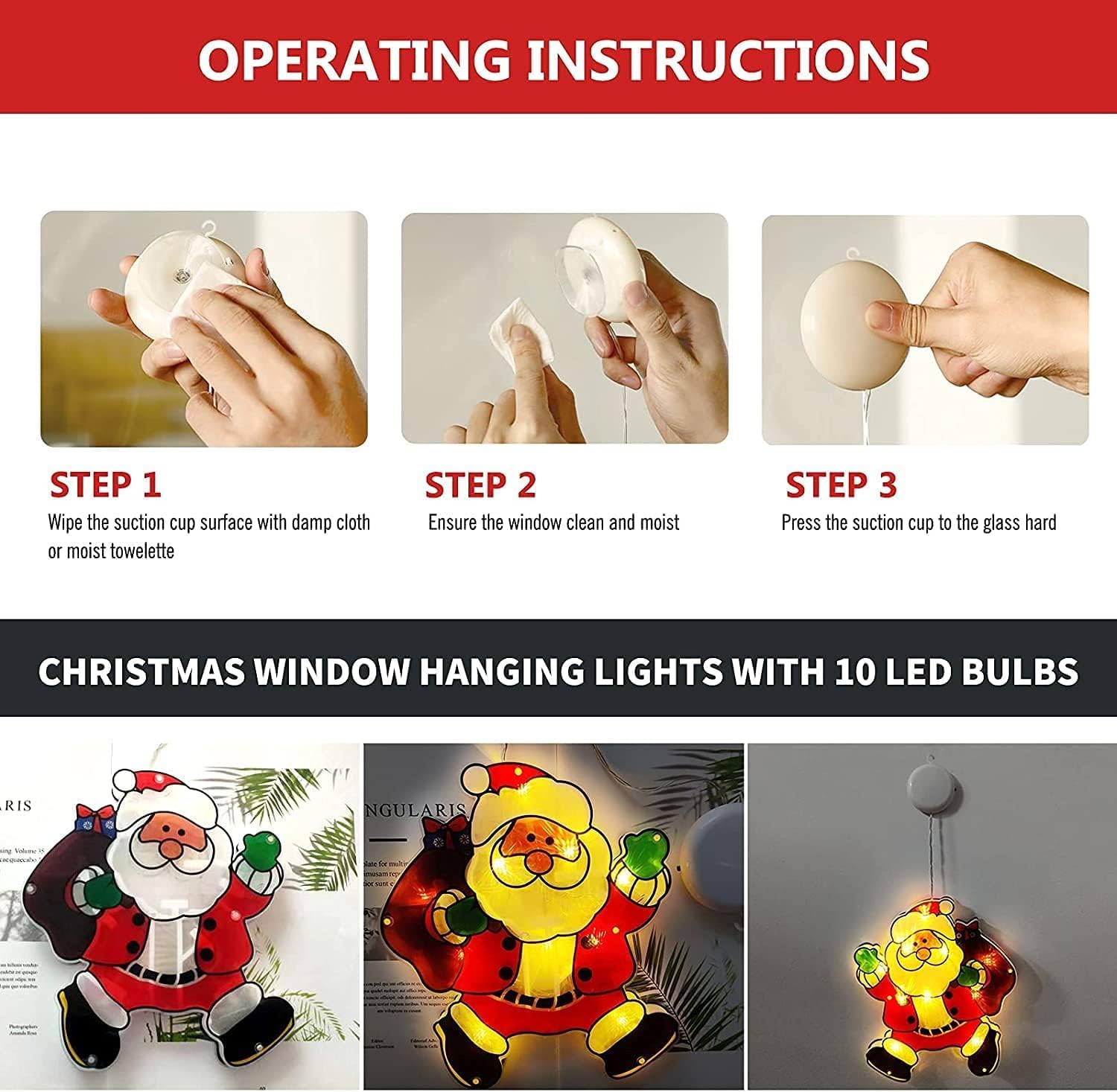 XINFTEUE Lighted Santa Christmas Window Silhouette – Warm White Battery Operated