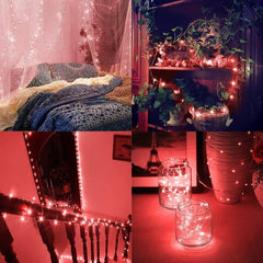 5M/16.4Ft 50LED Battery Powered LED String Lights, Remote/Dimmable/Timer, Waterproof Copper Fairy Lights for Indoor & Outdoor Christmas, Wedding, and Party Decorations (Red)