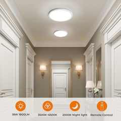 Modern hallway with ceiling lights and wall sconces, featuring lighting specifications at the bottom.
