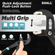 SHALL 3-Piece Groove Joint Pliers Set (12, 9-1/2, 7 Inch), Push-Lock Water Pump Pliers in Cr-v Steel, Fast Adjustable Tongue and Groove Pliers with Tool Roll Bag for Home Repair & Plumbing