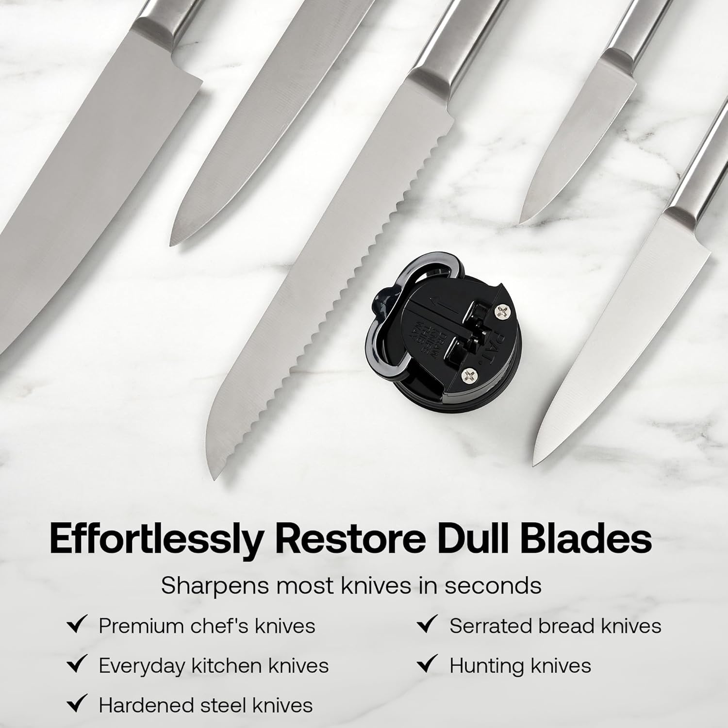 AnySharp Knife Sharpener – PowerGrip Suction Base | Hands-Free Safety | Sharpens All Kitchen Knives | Ideal for Hardened Steel & Serrated