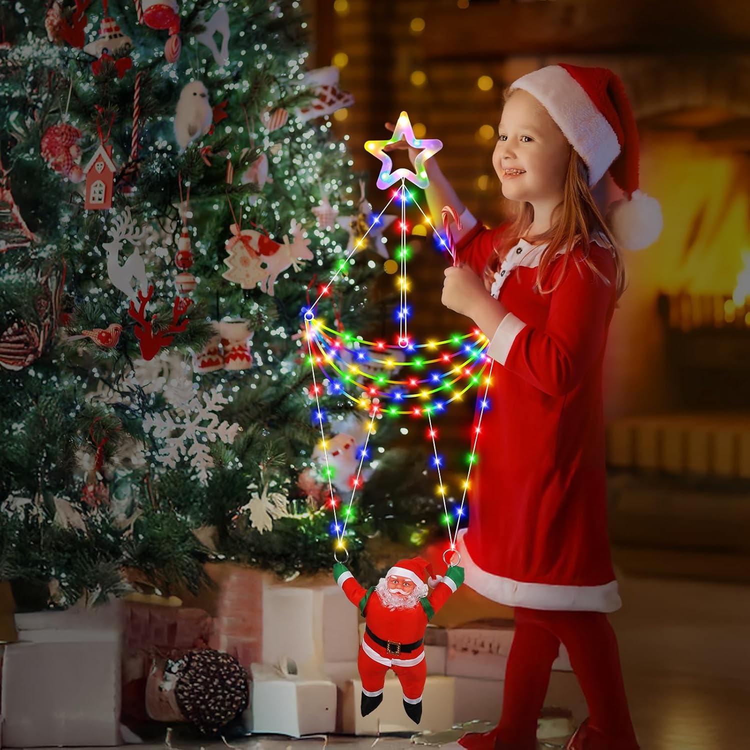 USB-powered multicoloured LED parachute lights for Christmas