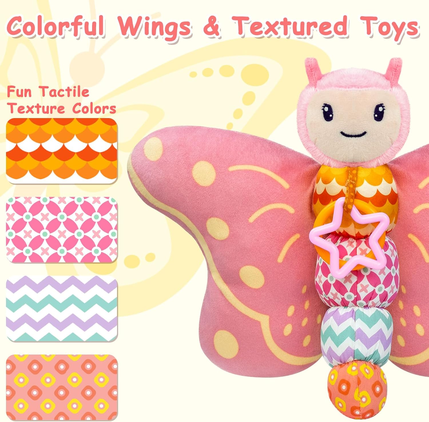 Baby Musical Sensory Butterfly Toy – Plush Rattle, Crinkle, Teether & Hanging Ring (0–12M)