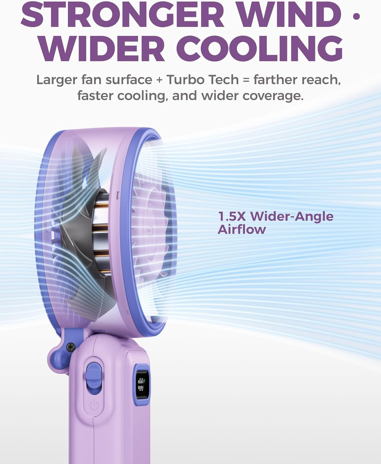 Diveblues Portable Turbo Fan, Handheld Fan 3-in-1 Neck Desk Foldable Design with Stepless Speed Control, Digital Display, USB-C Rechargeable, Up to 12H Cooling for Travel & Outdoor