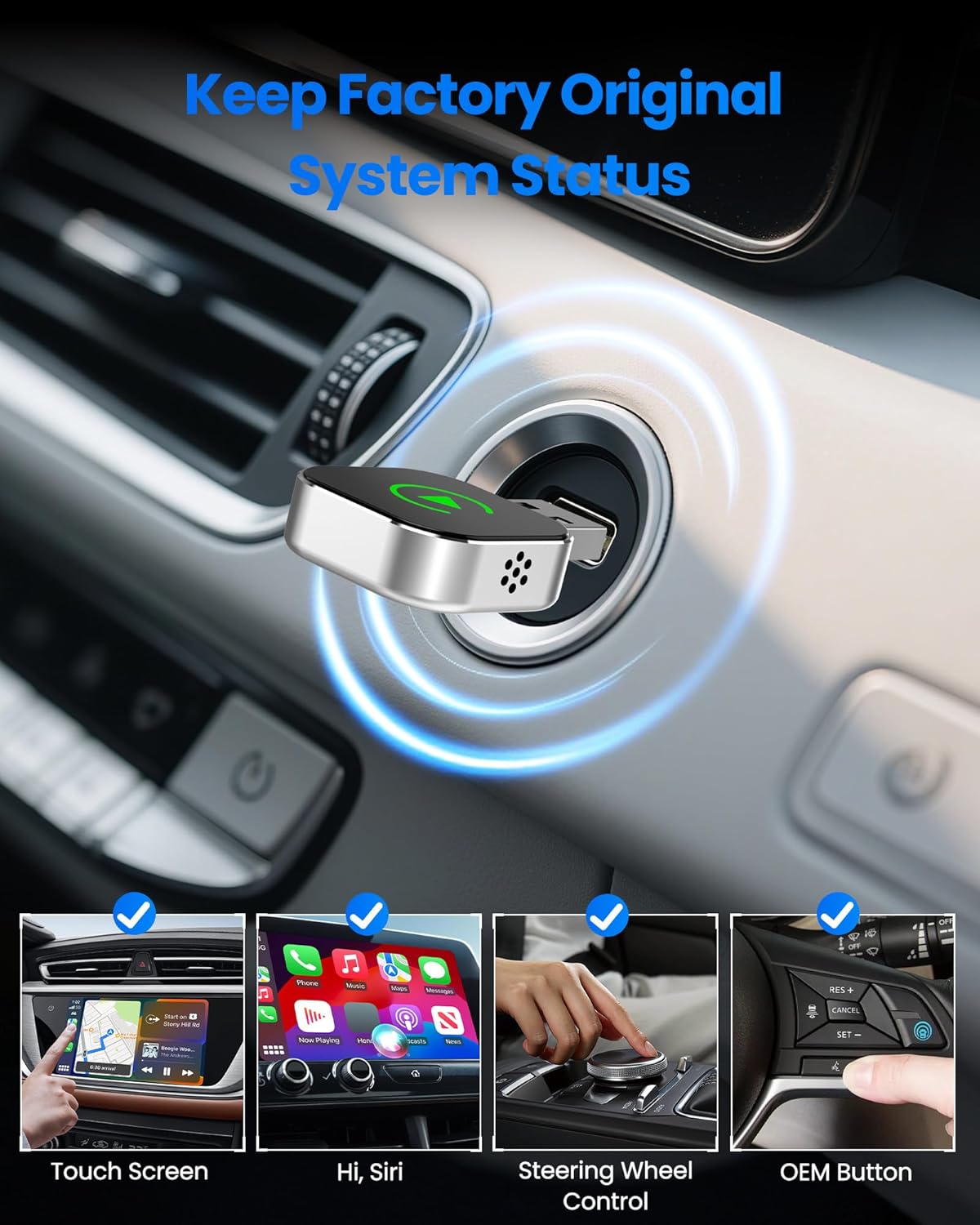 2025 Upgraded Wireless CarPlay Adapter – Plug & Play Converter for iPhone iOS 10+