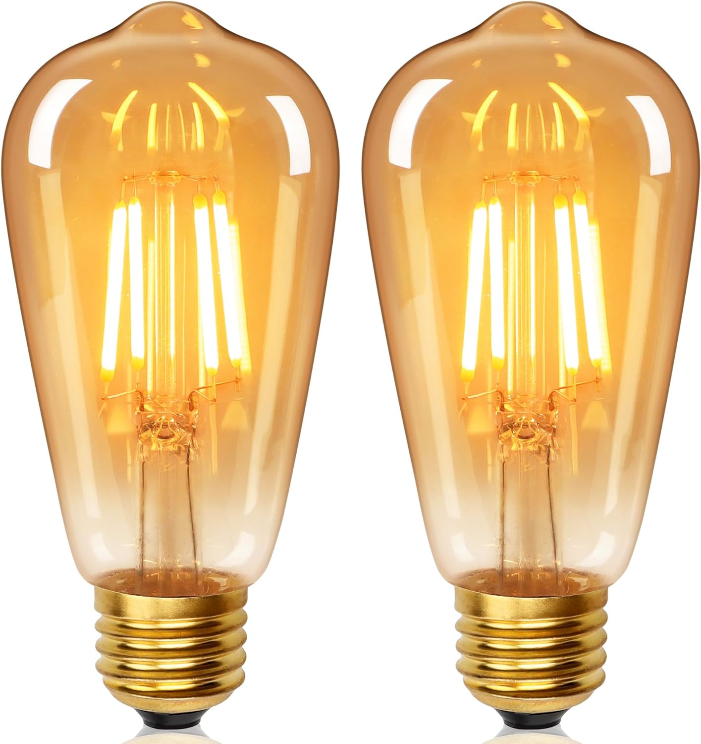 "YUNRRD E27 LED Edison Bulb ST64, 4W (40W Equivalent), 2700K Warm White, Amber Glass, Non-Dimmable, 2-Pack"