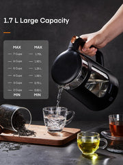 1.7L Glass Electric Tea Kettle – 5 Temp Control, Keep Warm, Fast Boil 2200W, Auto Shut-Off, LED Lights – Black
