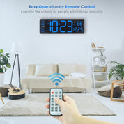 “16'' Digital LED Wall Clock – Remote, Big Digits, Auto-Dimming, 2 Alarms, Temp