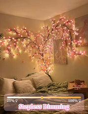 LED Cherry Blossom Vine Wall Lights with Remote and Timer, 144 LED Fairy Branch Lights for Bedroom Wall Art and Indoor Christmas Décor