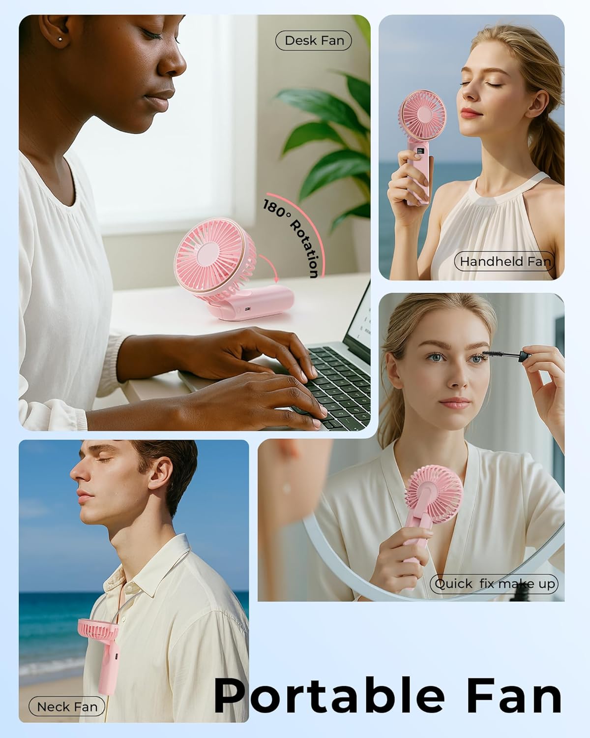 Handheld Portable Fan With 4000mAh, LED Display, 180° Adjustable Rechargeable, 6 Speed Power Bank for Home Office Bedroom Outdoor