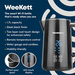 Smart Alexa Kettle 1.7L – Voice & App Control – Temperature Control, LED Display, Cool Touch, Keep Warm, 3000W – Black
