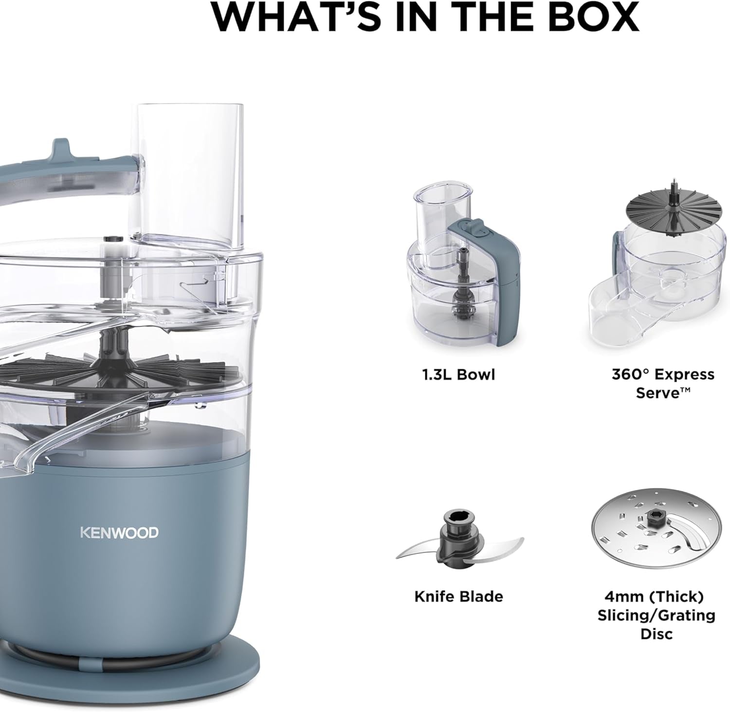 MultiPro Go FDP22.130GY Compact Food Processor – 650W – 1.3L Bowl, Express Serve, Knife Blade, 4mm Slicing & Grating Disk – Grey