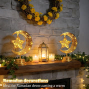 Ramadan Crescent Moon Table Lamp – Battery Operated Half Moon LED Night Light with Star Design, Eid Decorations for Bedroom & Home