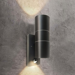 Outdoor Wall Light with PIR Motion Sensor - GU10 Base Down Sconce, IP44 Stainless Steel Black, for Garden, Patio, Balcony, Porch, Garage (Bulb Not Included)