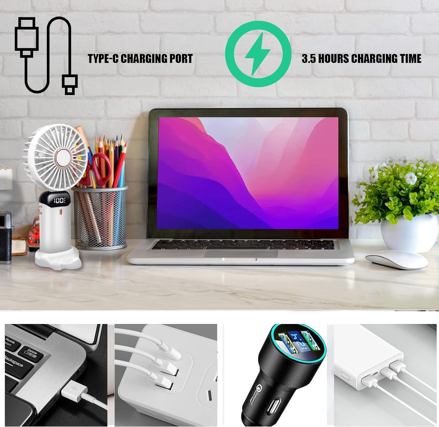 Portable USB Rechargeable Handheld Fan 5 Speeds