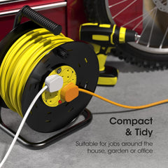 50M Outdoor Heavy Duty Extension Reel with 4 Sockets & Thermal Cut-Out – 13A UK Plug